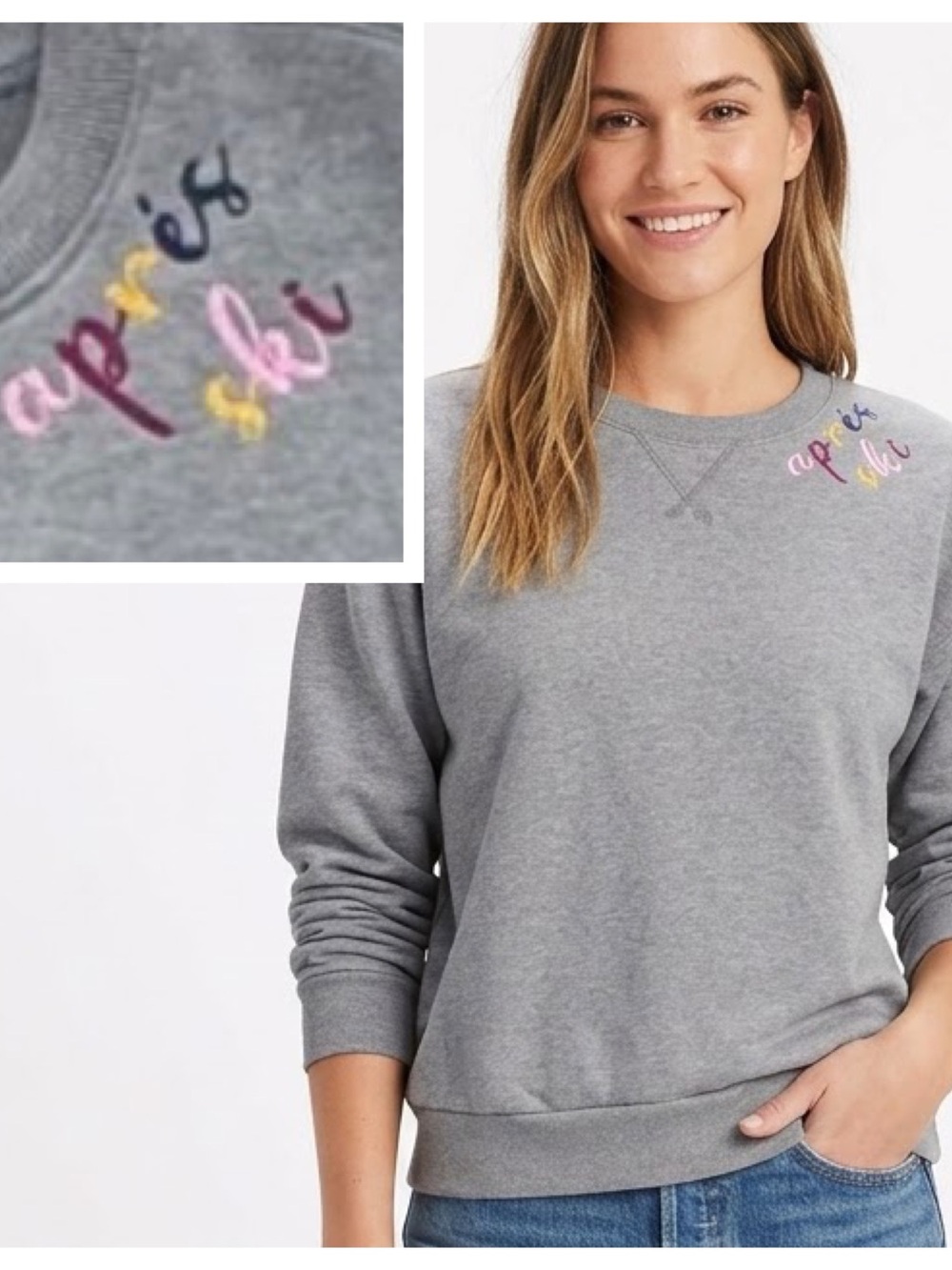 Wildfox Charlie Sweatshirt in Heather Grey with Embroidered "Après Ski" Size L